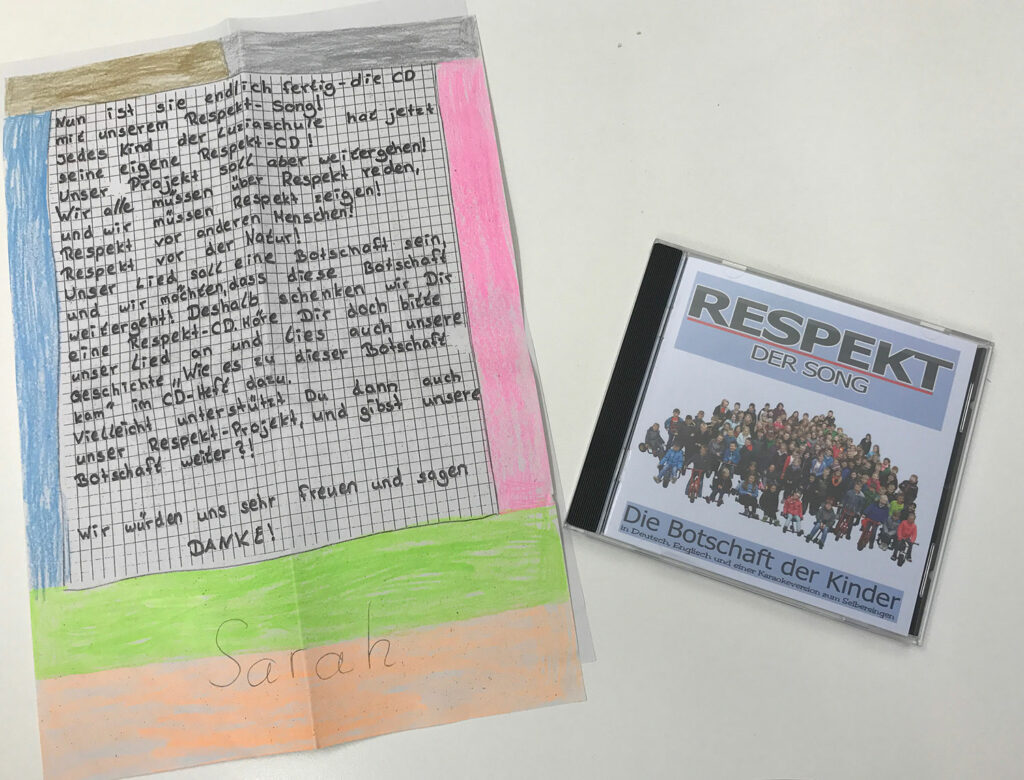 Die CD Respekt - der Song der Luziaschule Meschede-Berge appelliert an alle Menschen, respektvoller miteinander umzugehen. 
