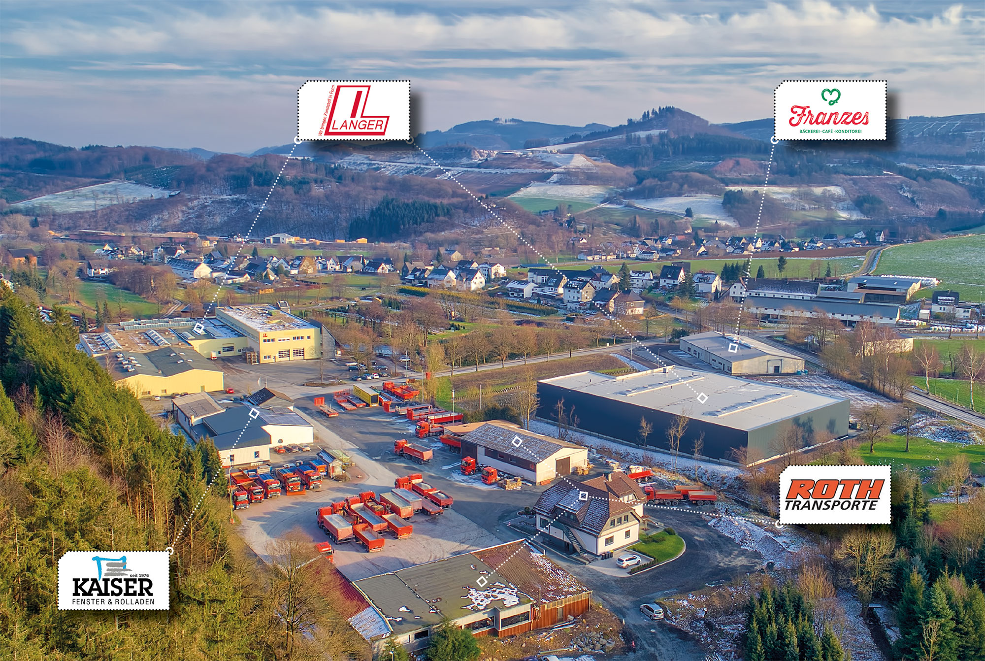 Das Gewerbegebiet Berge aus der Luft gesehen. Rechts die neuen Gebäude der Firma Langer und Franzes. Foto: S. Droste