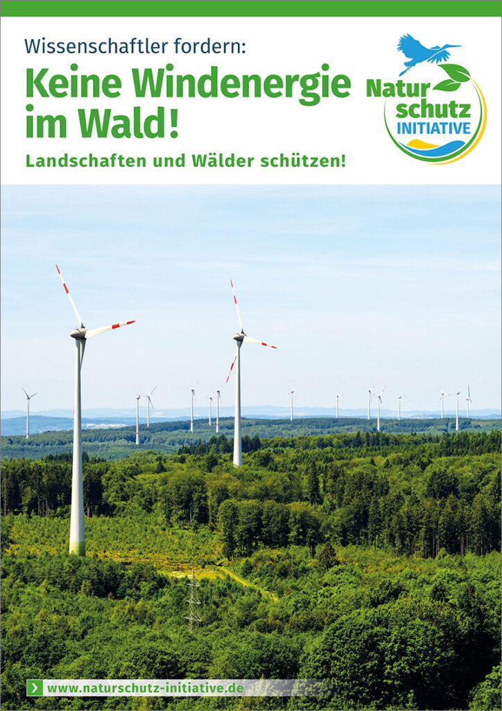 Titelblatt „Wissenschaftler fordern: Keine Windenergie im Wald! Landschaften und Wälder schützen!“ - © Naturschutzinitiative e.V. (NI)